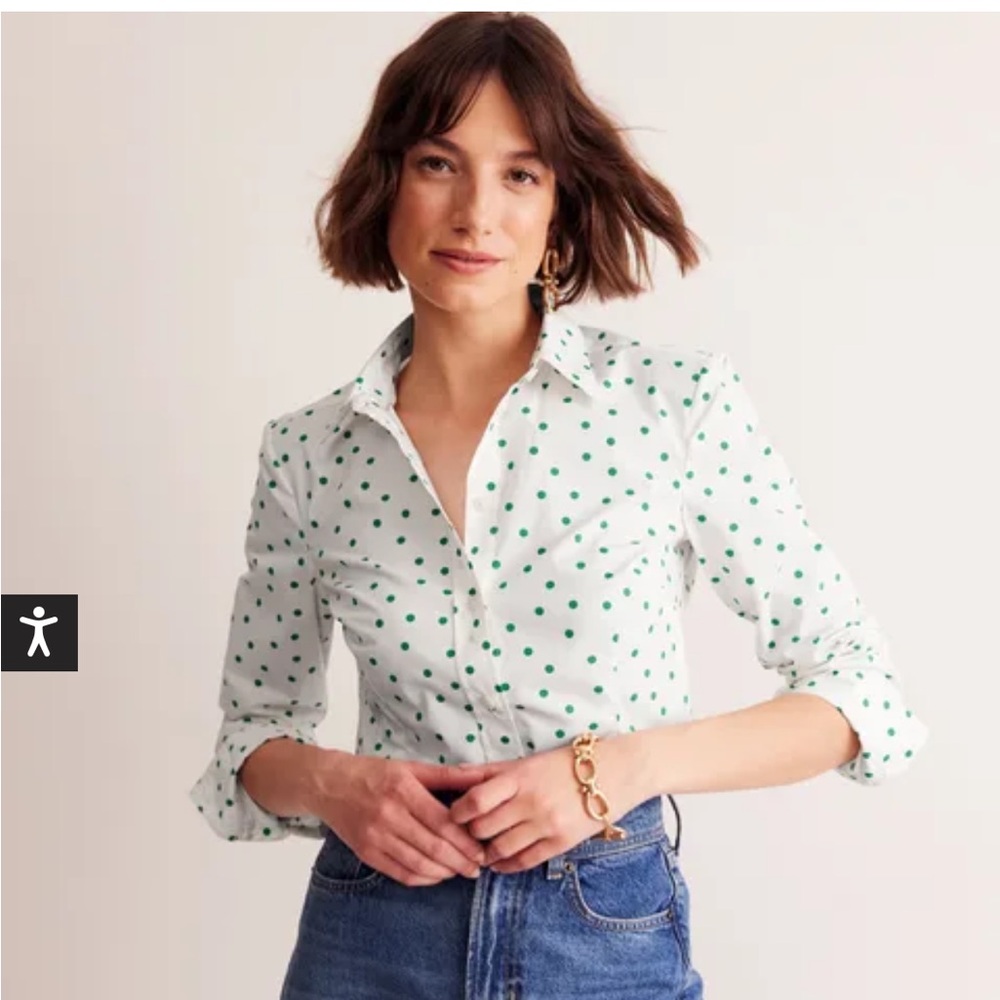 Boden Green Polka Dot Button Up Shirt Women's, Sz 12